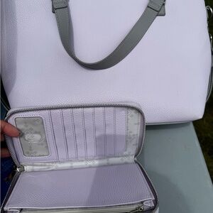 Thirty-One Purple and Gray Tote Bag w/ matching All About the Benjamins Wallet